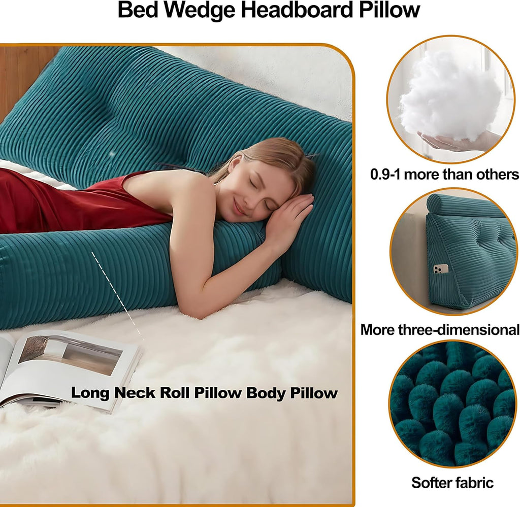 Headboard Pillow Queen, Large Triangular Wedge Cushion with Neck Roll Pillow for Reading Sitting Working, Backrest Positioning Support…
