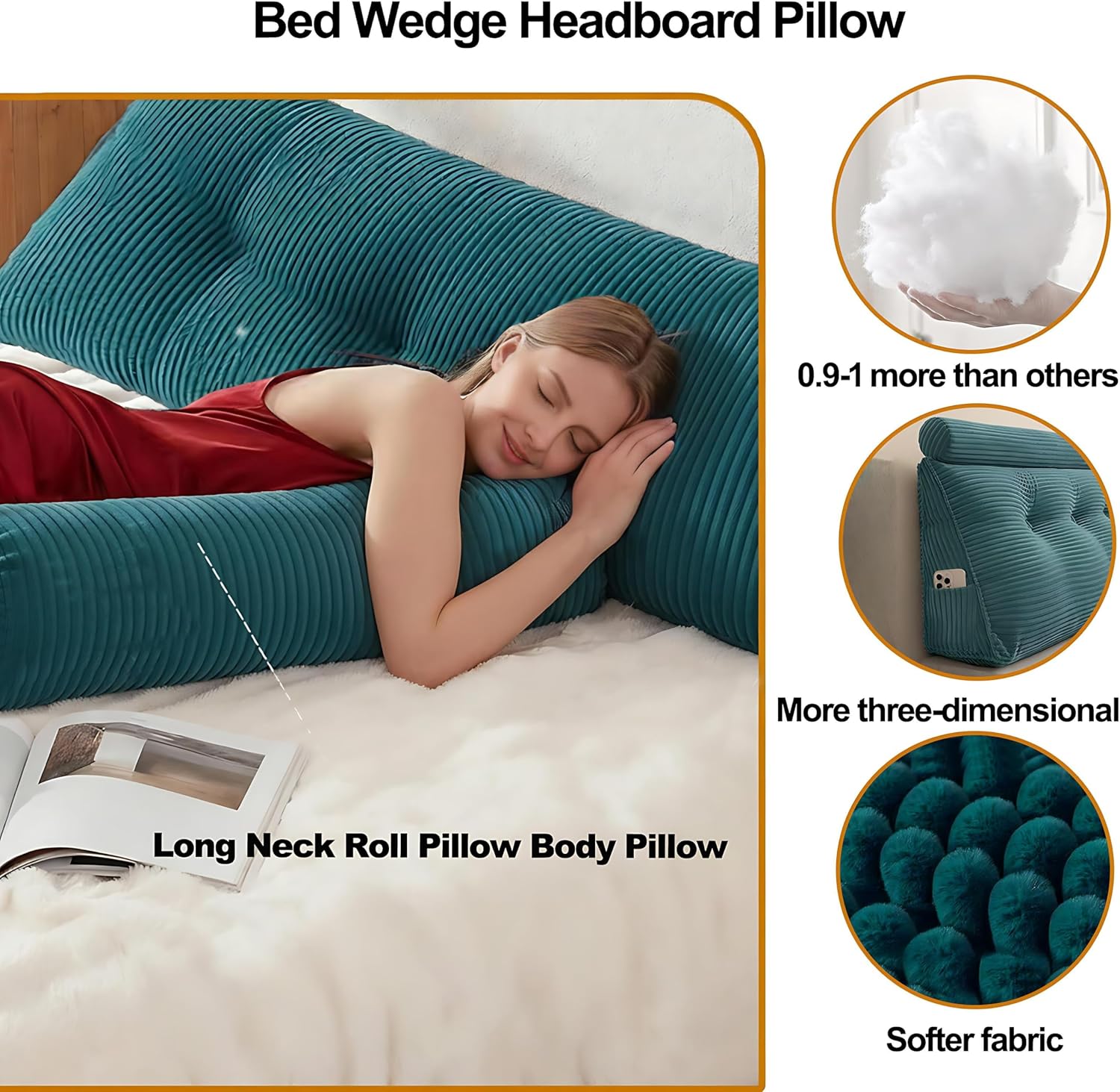 Headboard Pillow Twin, Large Triangular Wedge Cushion with Neck Roll Pillow for Reading Sitting Working, Backrest Positioning Support…