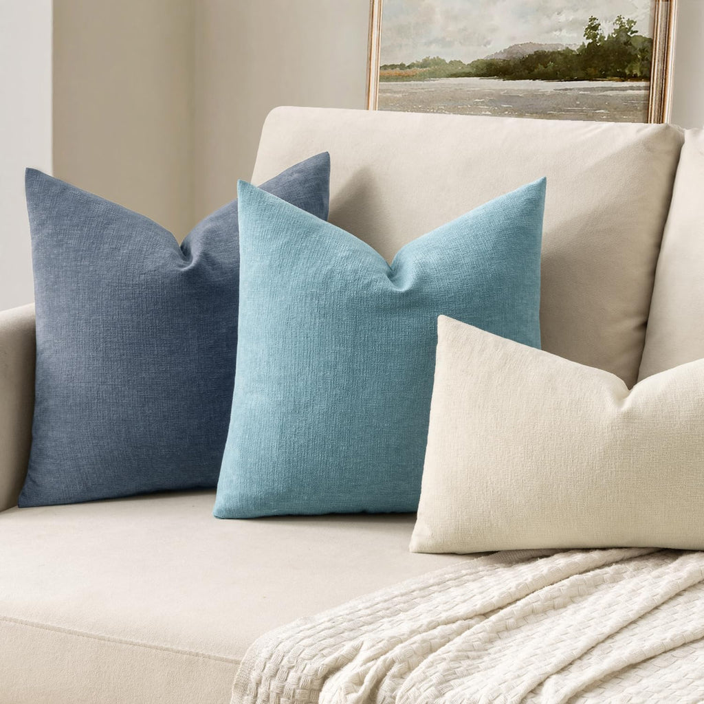 Miulee Smoke Blue Couch Pillow Covers 18x18 Inch, Set of 2 Soft Chenille Decorative Square Throw Pillow Covers Summer Farmhouse for Sofa Li…