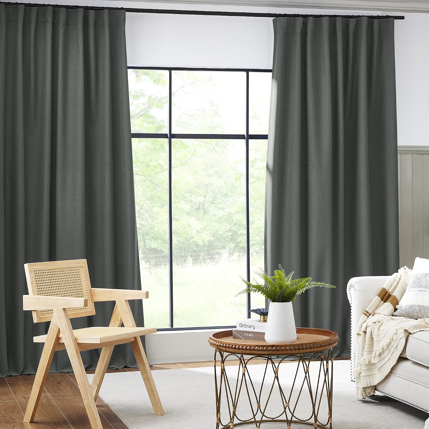 Keqiaosuocai Grey Pleated Curtains 2 Panels Set, Full Blackout Linen Curtain Drapes for Living Room Bedroom 96 Inches Long (72 Inch Wide Ea…