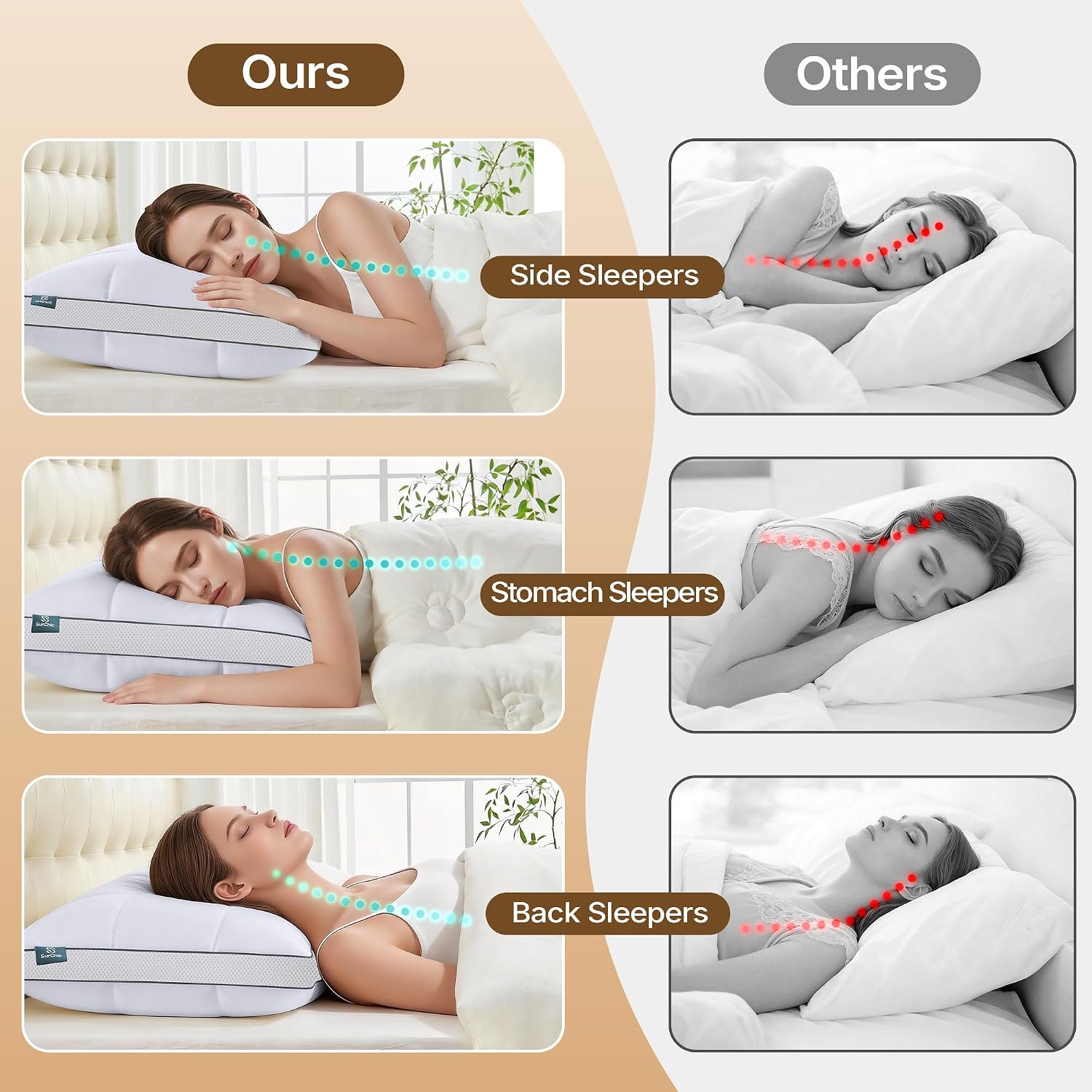 SurChic Luxury Adjustable Pillows Queen Size Set of 2 for Side Sleepers, Dual Layer Adjust Height Soft Firm Cooling Bed Pillow for Back, St…