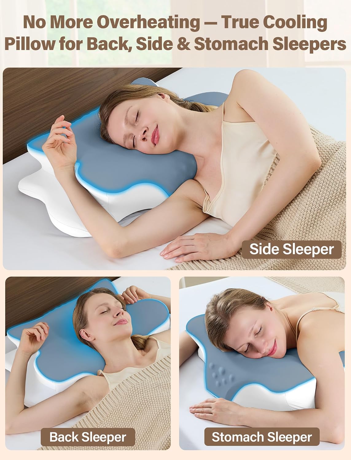 Vjasd Cervical Neck Pillow for – Ergonomic Memory Foam Pillow for Side Sleeper Contour Orthopedic Bed Pillow for Neck Support with Cooling…