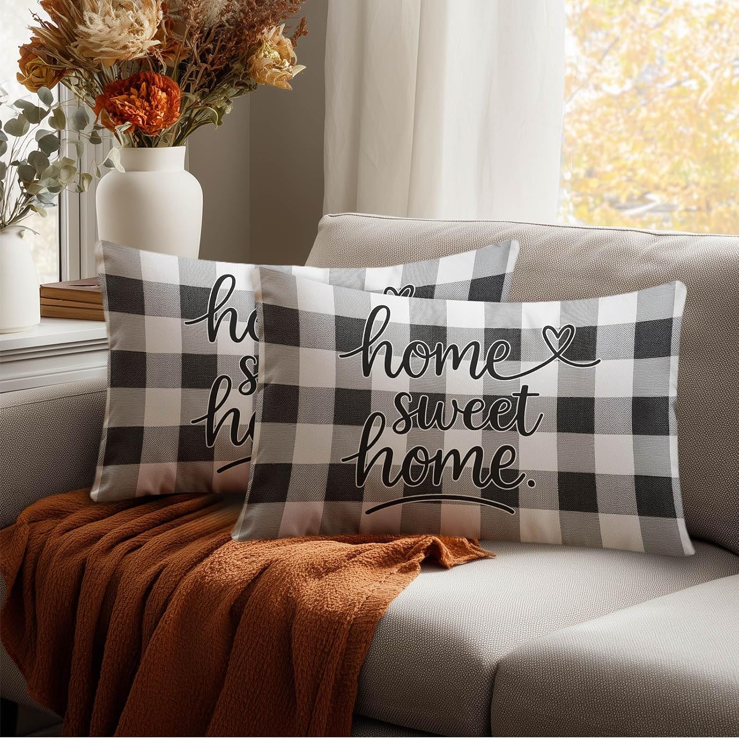 HOMETITUTE Black White Plaid Pillow Covers Decorative Pack of 2 Satin 12x20 Inch Lumbar Throw Pillow Cases for Sofa Couch Living Room…