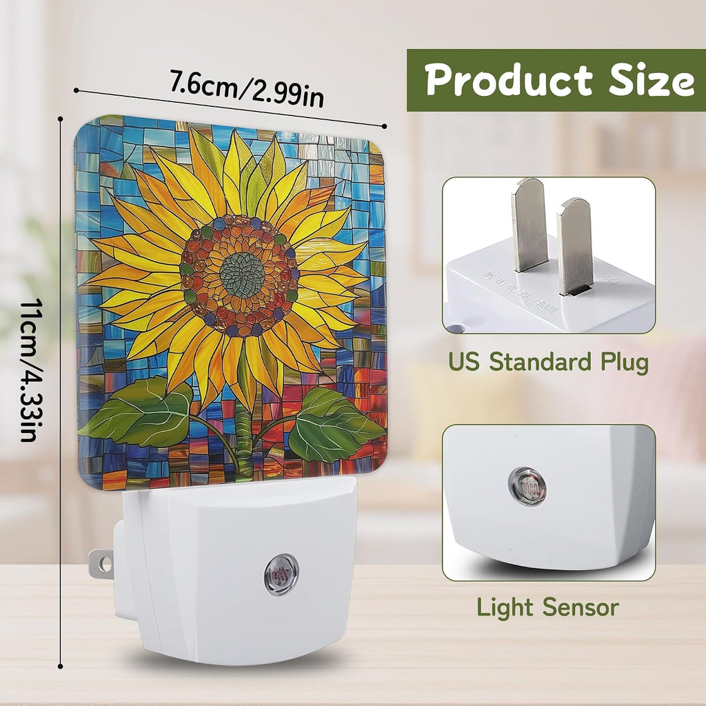 Night Light, Sunflower Mosaic Stained Glass Night Lights Plug into Wall Decor for Bedroom Bathroom Hallway Kitchen, Dusk to Dawn Sensor…