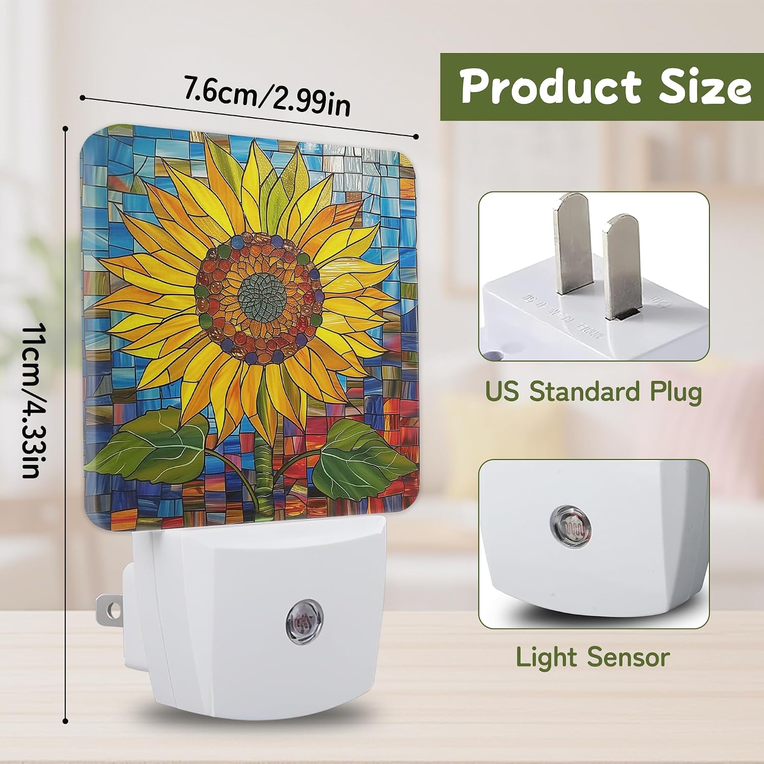 Night Light, Sunflower Mosaic Stained Glass Night Lights Plug into Wall Decor for Bedroom Bathroom Hallway Kitchen, Dusk to Dawn Sensor…