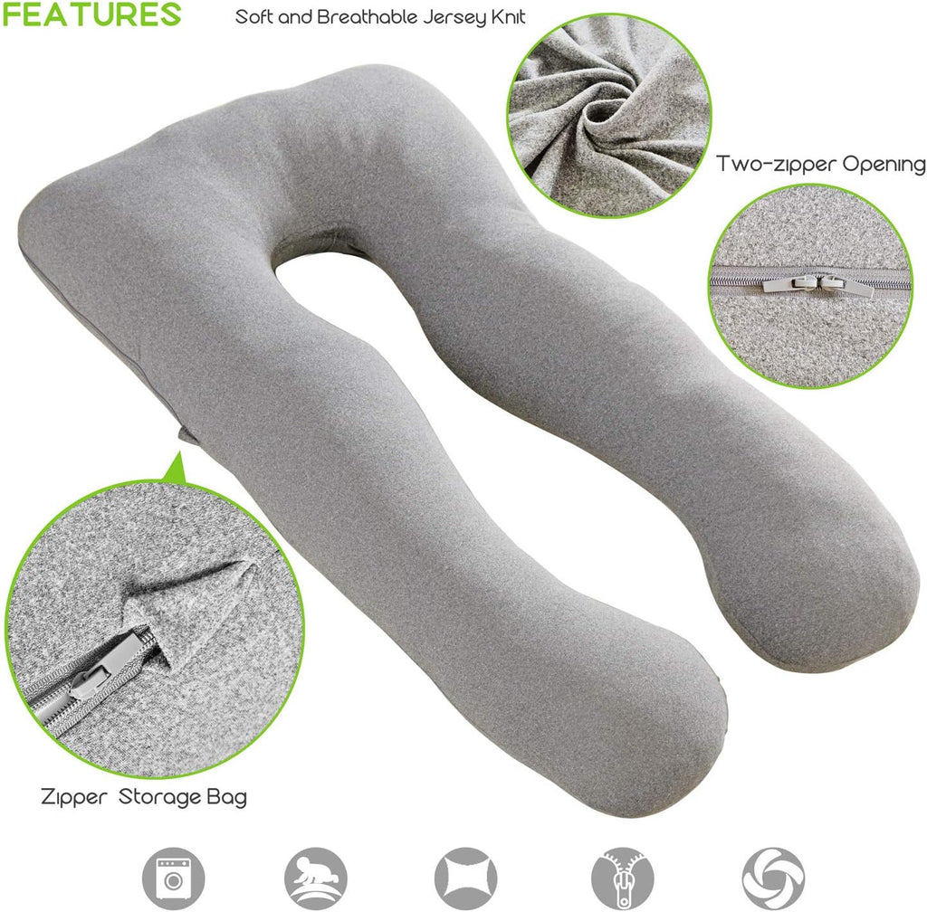 COSMOPLUS Pregnancy Pillow Cover U Shaped Full Body Pillow Case Cover for Maternity, Stretchy Cool Breathable Jersey Fabric, Provides Sleep…