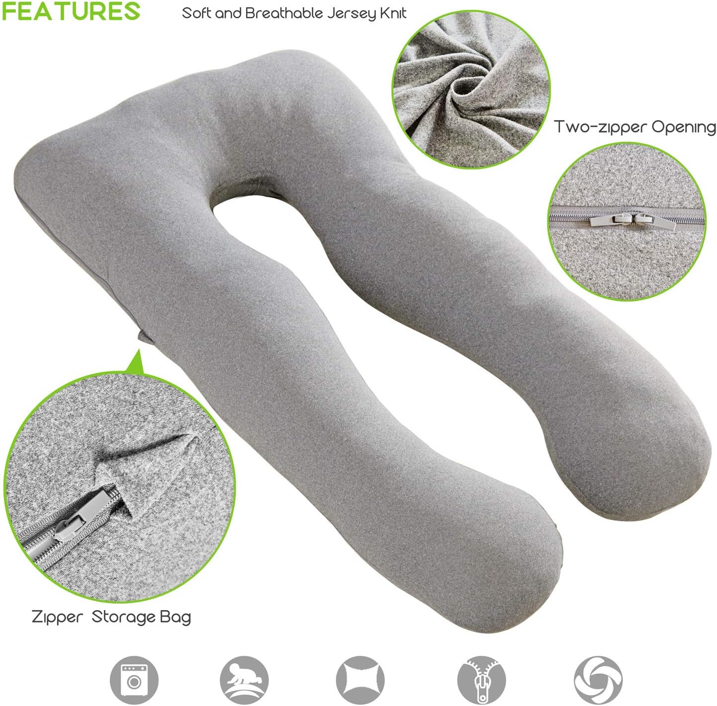 COSMOPLUS Pregnancy Pillow Cover U Shaped Full Body Pillow Case Cover for Maternity, Stretchy Cool Breathable Jersey Fabric, Provides Sleep…