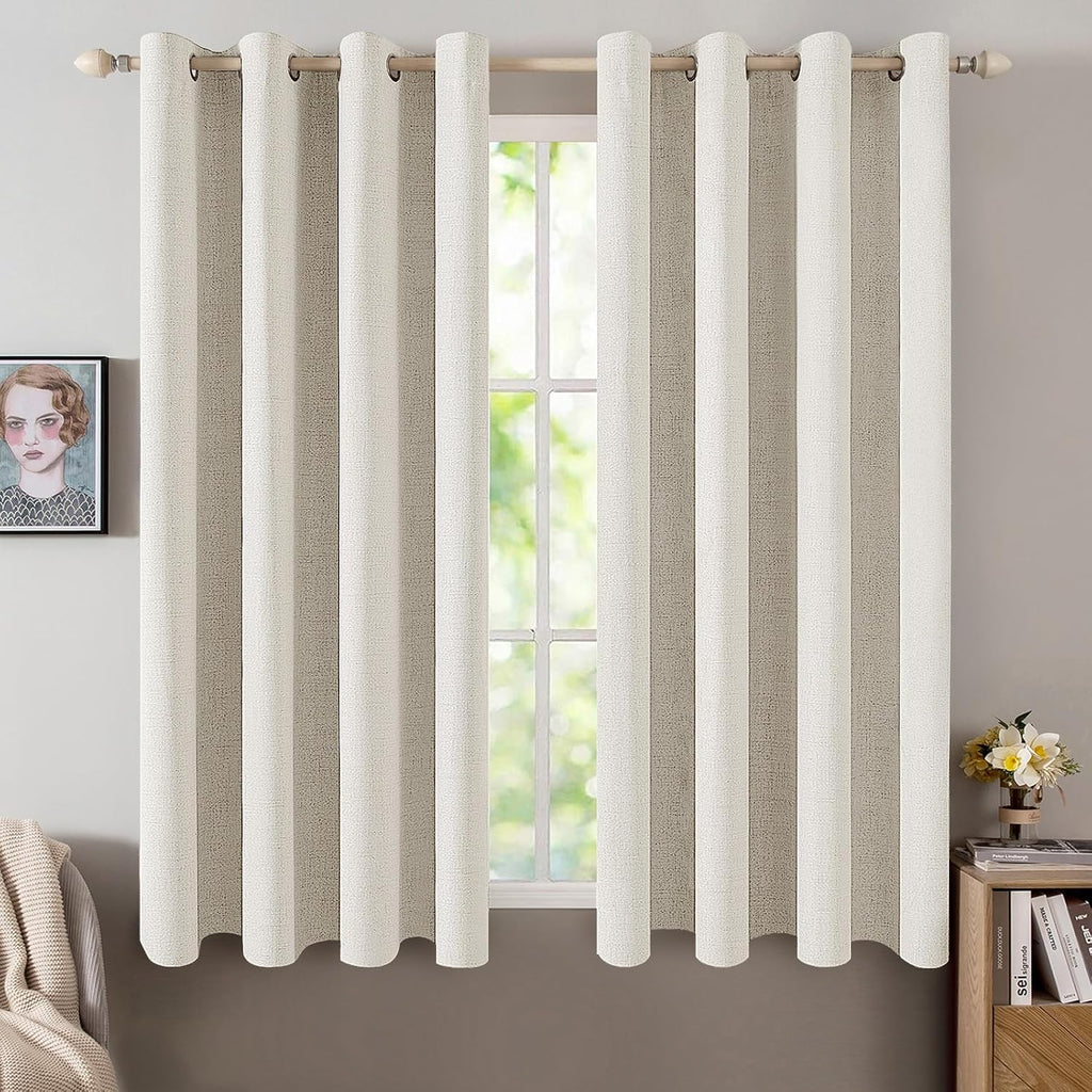Miulee Linen Texture Curtains for Bedroom Solid 100% Blackout Thermal Insulated Linen Beige Curtains Grommet Room Darkening Drapes for Livi…
