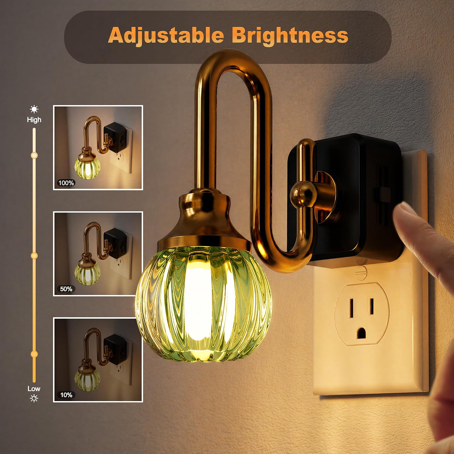 JandCase Night Light, Night Lights Plug into Wall, Green Tulip LED Nightlight, 0-100 LM Dimmable Nightlights, Dusk to Dawn Sensor, 1W…