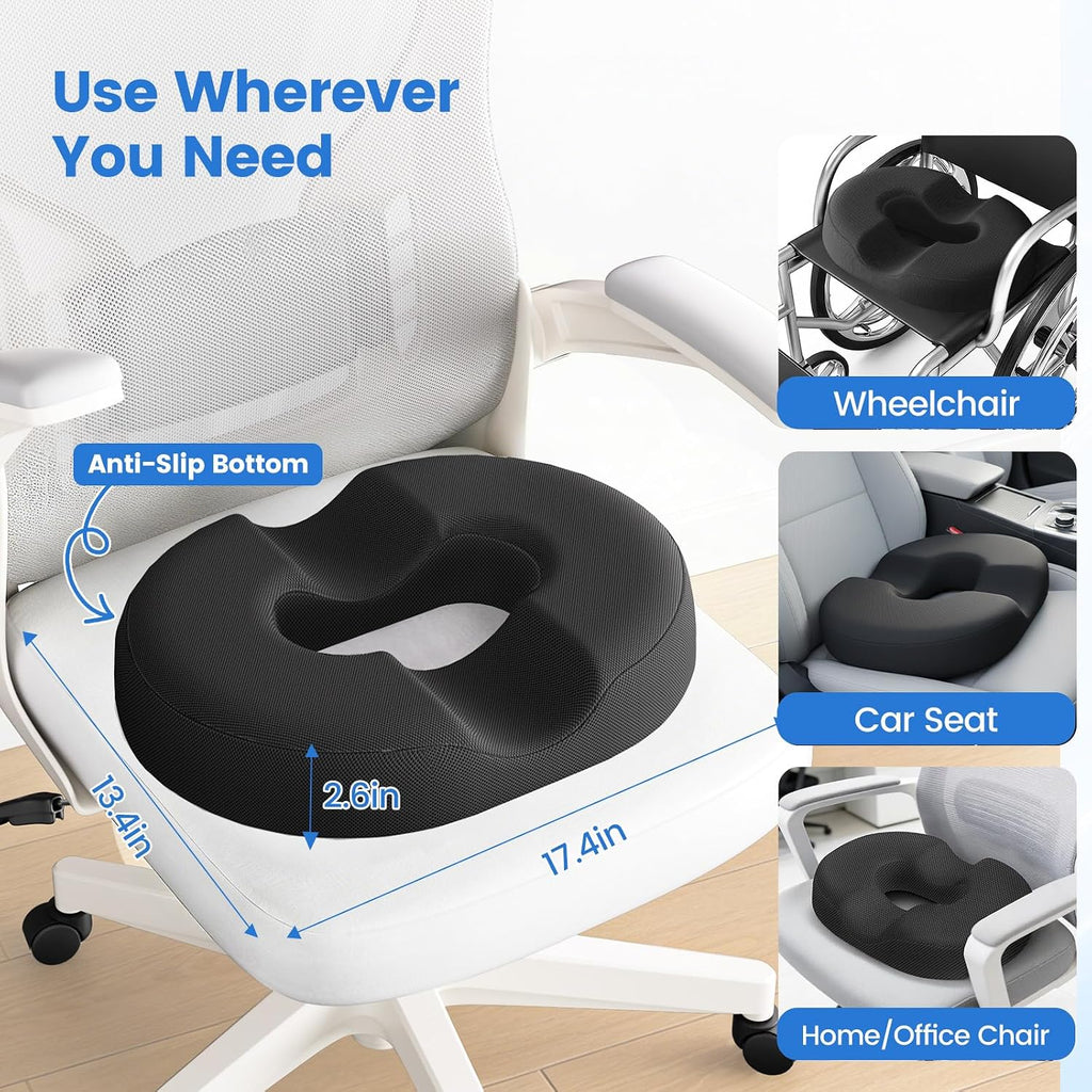 DailyCuddles Donut Pillow for Tailbone Pain, Hemorrhoids - Cooling Gel Memory Foam Chair Seat Cushion for Office, Home & Wheelchair,…