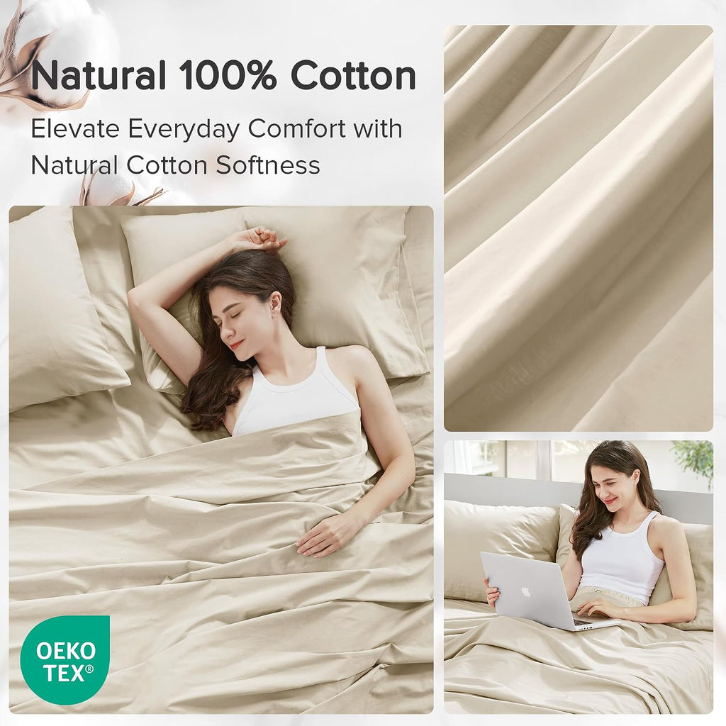 ComfortSpaces Comfort Spaces 100% Cotton Sheets Twin, Breathable & Ultra Soft Cotton Sheets, Naturally Cool Cotton Bed Sheets with 12" Elas…