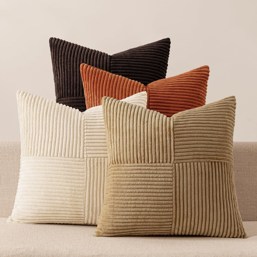 Miulee Brown Beige Throw Pillow Covers 16x16 Inch Set of 4 Boho Farmhouse Cushion Cases for Livingroom Couch Bed Soft Corduroy Pillow Cases…