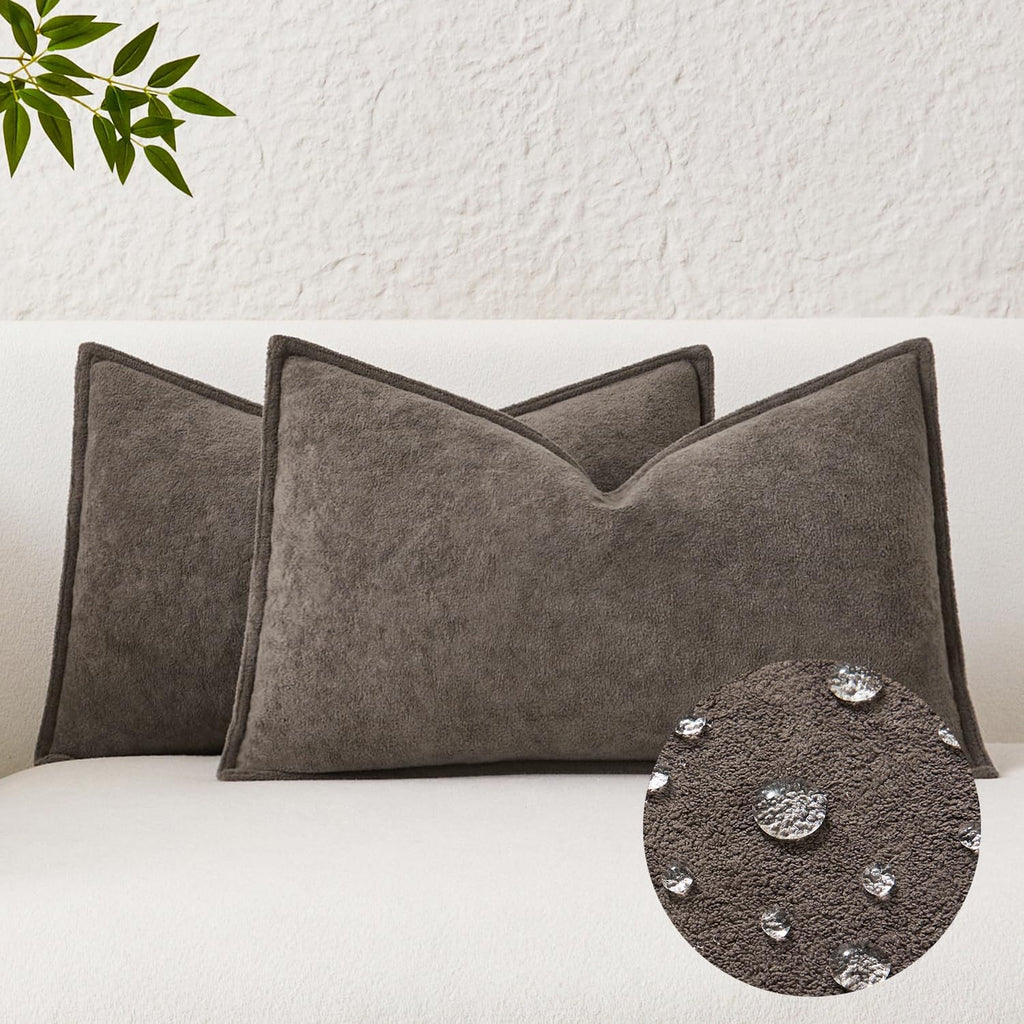 KevinTextile Kevin Textile Waterproof Decorative Pillow Covers Coco Brown 12x20 Inch Pack of 2 Soft Boucle Textured Lumbars Cushions Elegan…