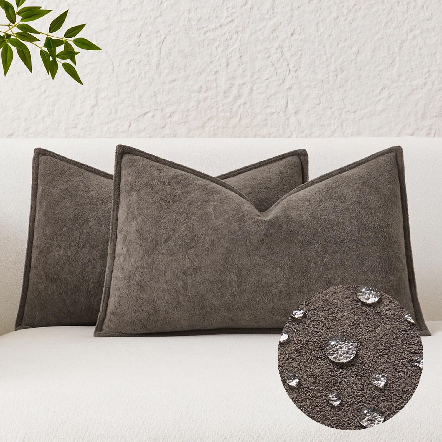 KevinTextile Kevin Textile Waterproof Decorative Pillow Covers Coco Brown 12x20 Inch Pack of 2 Soft Boucle Textured Lumbars Cushions Elegan…