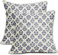 Navy Blue Floral Pillow Covers 22x22 Inch Set of 2, Vintage Flower Block Print Pattern Decorative Throw Pillowcases Outdoor Farmhouse…