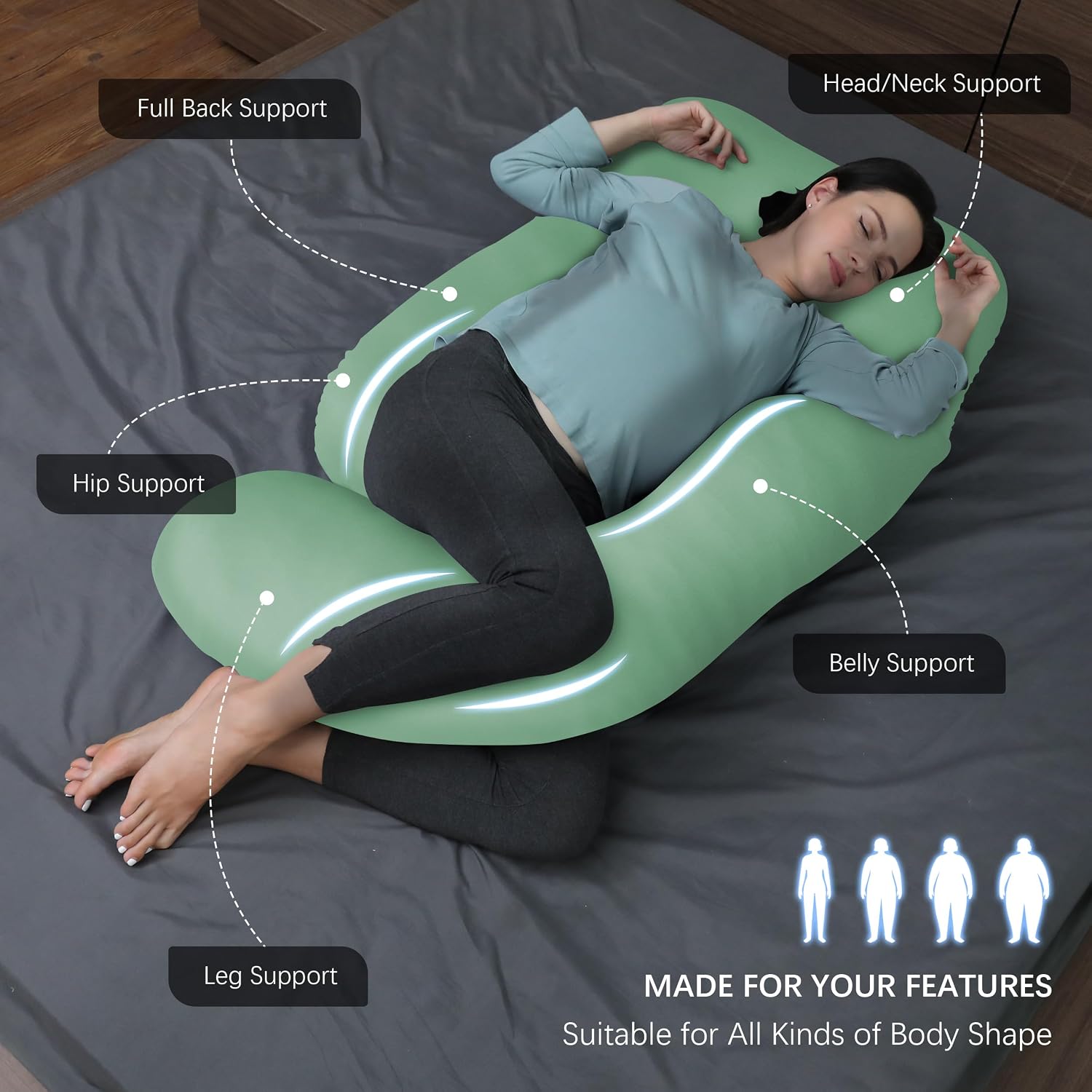 Moonpark MOON PARK Pregnancy Pillows for Sleeping - U Shaped Full Body Maternity Pillow with Removable Cover - Support for Back, Legs, Bell…