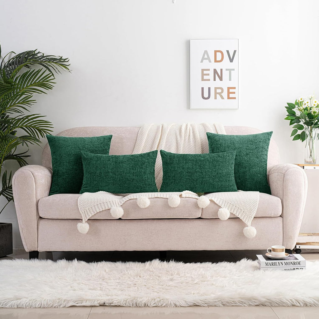 Hwy50 HWY 50 Dark Green Couch Pillow Covers 22x22 Inch Pack of 2, Soft Chenille Decorative Throw Pillow Cases Farmhouse for Sofa Living Roo…