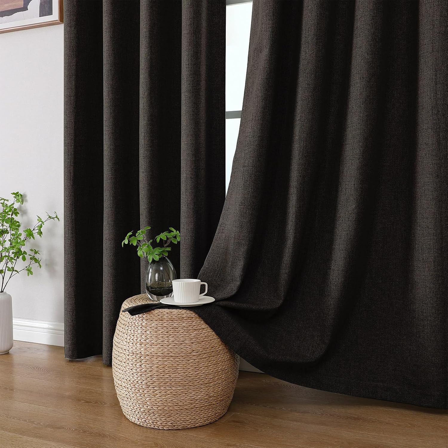 Cucraf 100% Blackout Curtains 63 inches Length 2 Panels Set, Room Darkening Linen Textured Curtain Grommet for Bedroom Living Room, Light B…