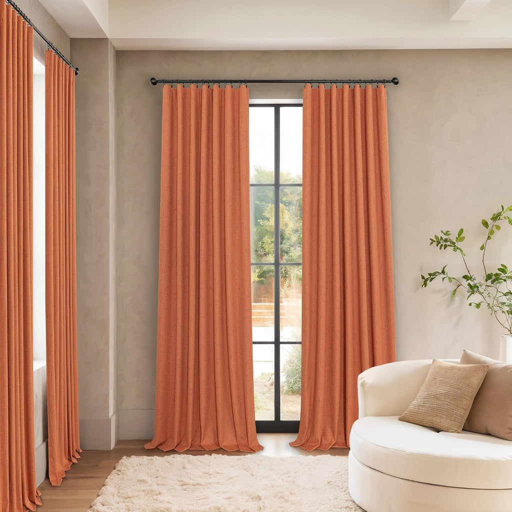 Pitalk Burnt Orange 100% Blackout Window Curtain Panels Light Blocking Linen Boho Black Out Drape for Nursery 84 Inch Long Thermal Insulate…