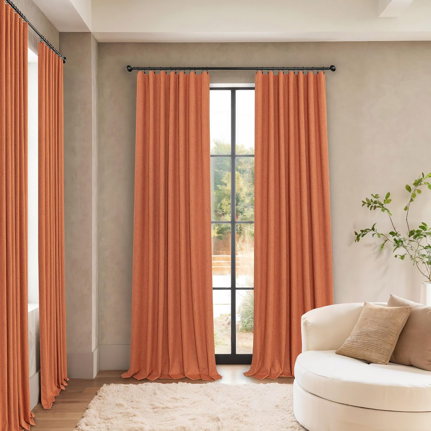 Pitalk Blackout Burnt Orange Curtain for Bedroom 96 Inch Length 2 Panels Back Tab Pocket Room Darkening Privacy Thermal Ochre Dark Orange B…