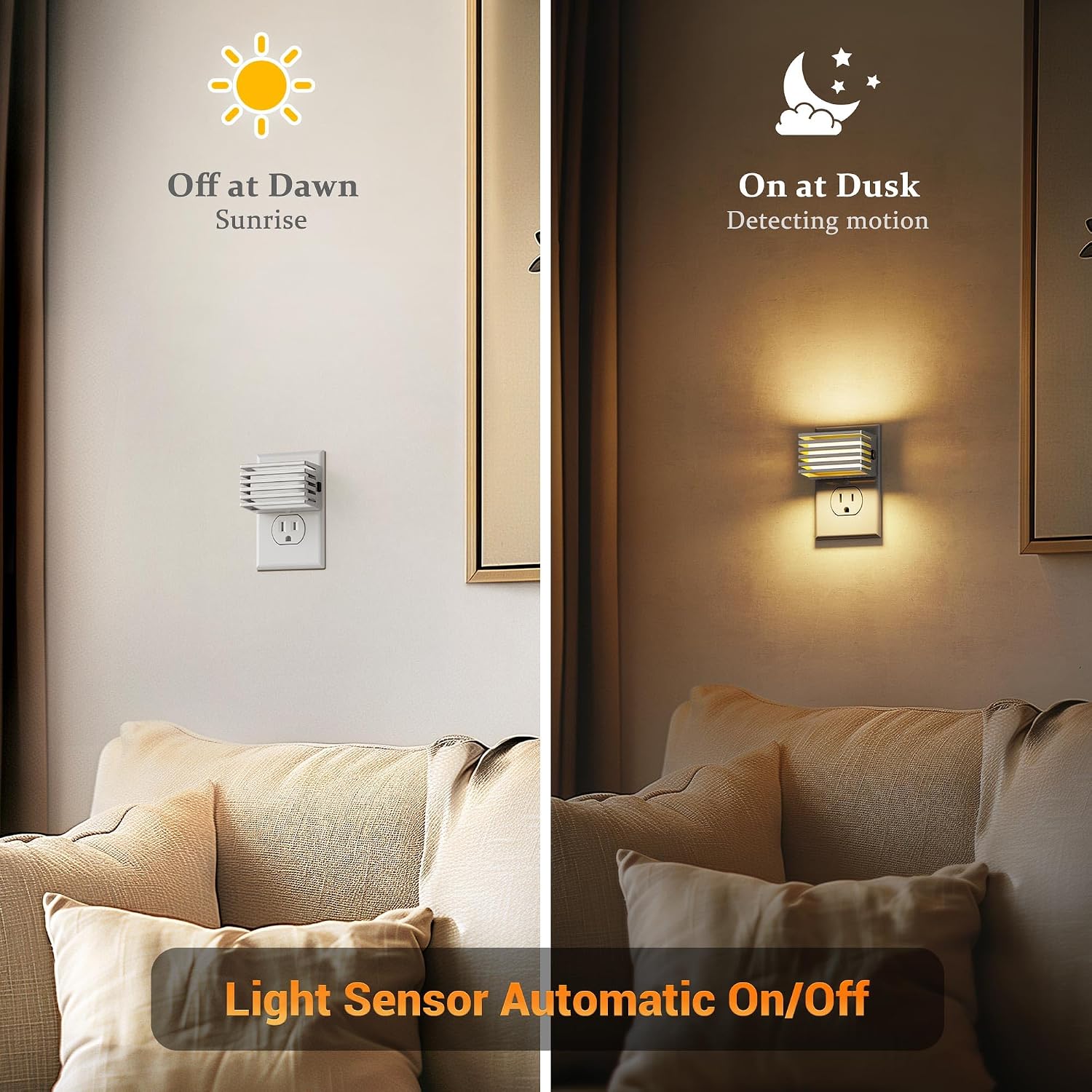 JandCase LED Night Light, Silver Night Lights Plug into Wall with Dusk to Dawn Sensor, Dimmable Plug in Night Light [2 Pack], Adjustable…