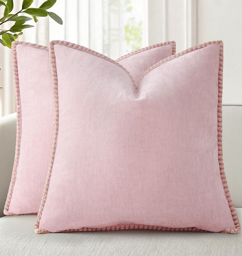 decorUhome Summer Chenille Soft Cozy Throw Pillow Covers 20x20 Set of 2, Modern Farmhouse Boho Velvet Decorative Pillow Cases with Stitched…