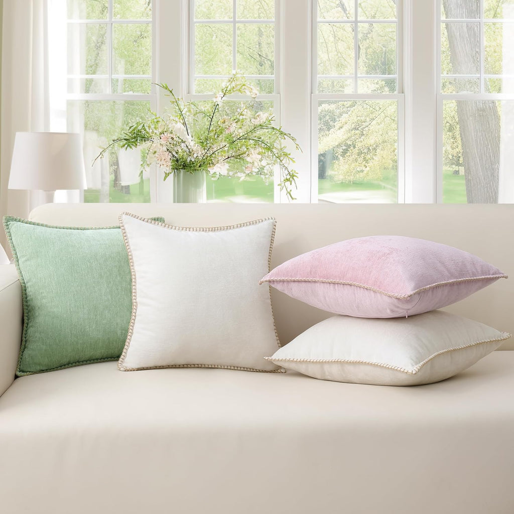 decorUhome Summer Chenille Soft Cozy Throw Pillow Covers 20x20 Set of 2, Modern Farmhouse Boho Velvet Decorative Pillow Cases with Stitched…