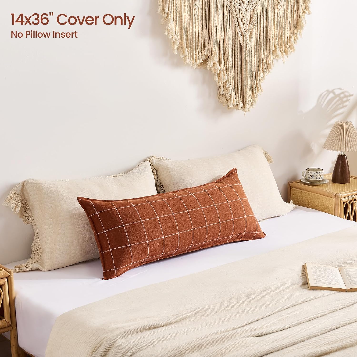Modern Farmhouse Decor Terracotta Long Lumbar Body Pillow Cover 14x36 Pack of 1, Rust Long Lumbar Decorative Pillow for Bed, 14 x 36…
