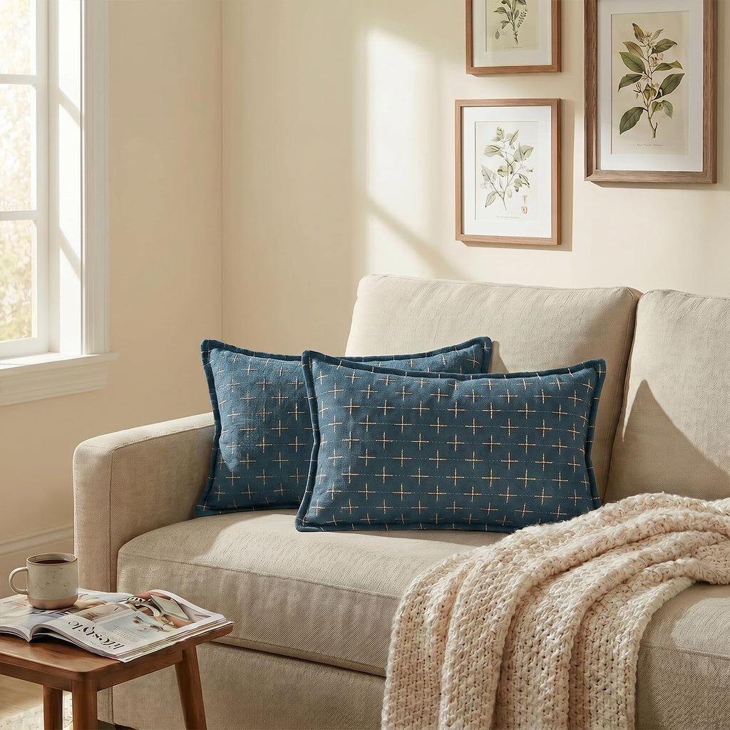 AVOINcolorlife AVOIN colorlife Pack of 2 Decorative Throw Pillow Covers 20x12 Inch, Flange Edges Woven Textured Cushion Case Home Decor for…