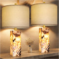 Scenekoy 23" Modern Alabaster Table Lamps Set of 2 with Night Light for Bedroom, Rotary Switch, Bedside Lamp with Linen Shade, Brown…