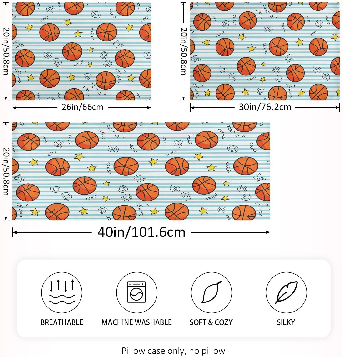 Basketball Stars Pillow Covers Silk Pillowcase for Hair and Skin Breathable Soft Satin Pillowcase King Size Pillow Case for Hot Sleepers…