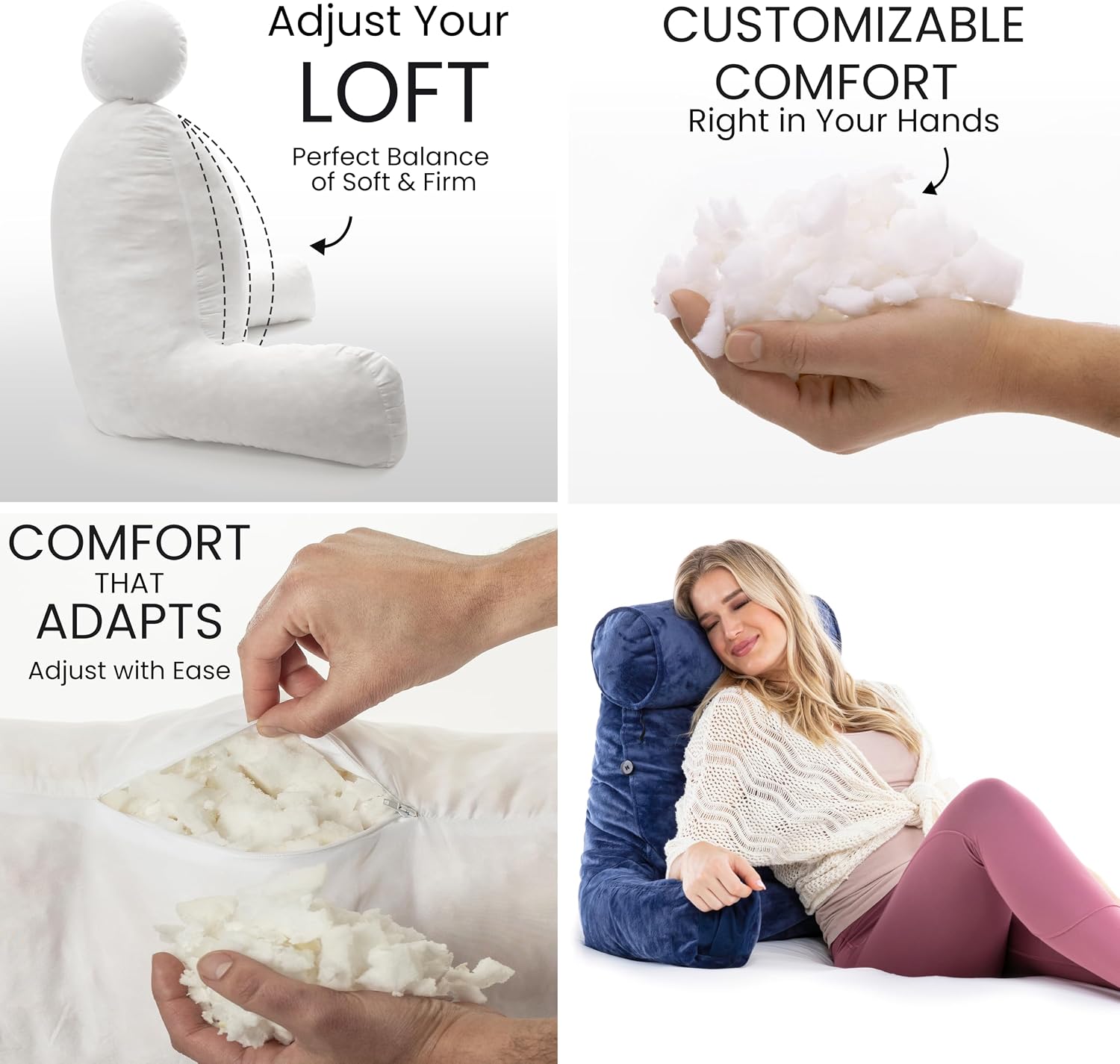 HusbandPillow Husband Pillow Medium Reading Pillow with Arms - 23" Backrest for Sitting Up in Bed - Firm Support Bed Rest Pillow for Adults…