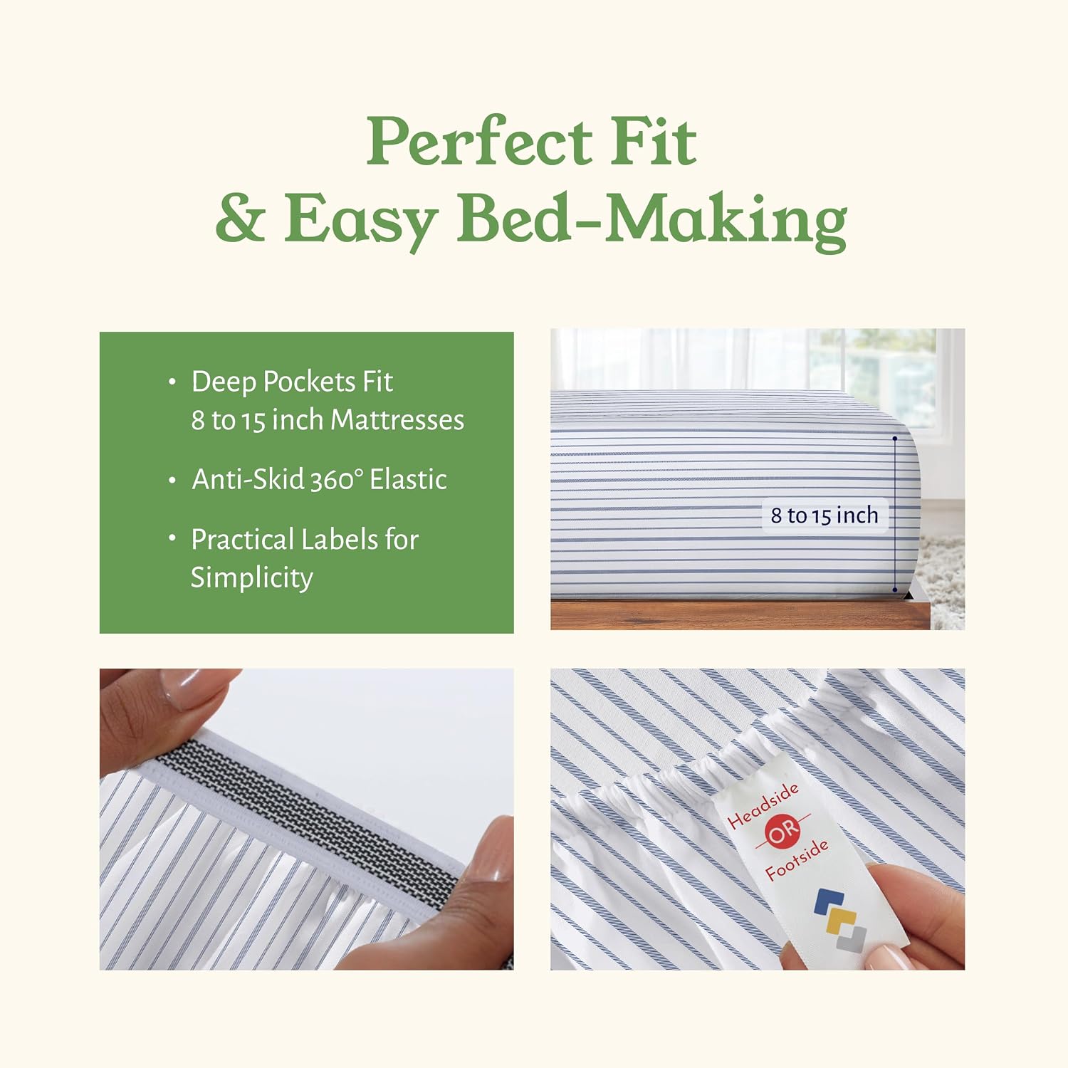 CaliforniaDesignDen California Design Den Full Sheet Set Stripe, 100% Organic Cotton Percale Sheets, Deep Pocket Full Sheets & Pillowcase S…