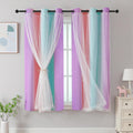 Addsomecolortolife XiDi Curtains for Bedroom Kids Rainbow Pink Purple Green Curtains for Girls Room Darkening 42/63/1 1.6 inch Pink