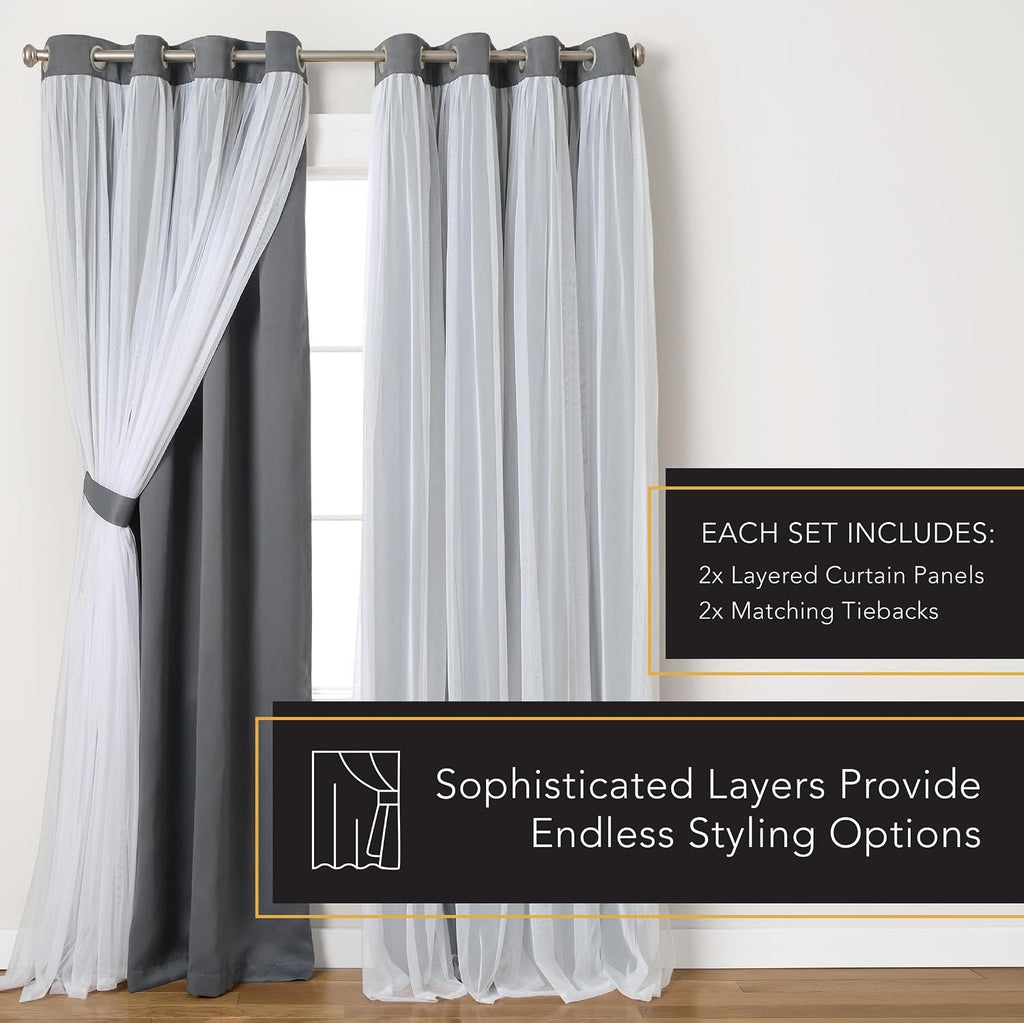 TOWN & COUNTRY LUXE Talia Double Layer Indoor Curtains, Sheer and Room Darkening Blackout, Grommet Top, Energy Efficient, 2-Pack Set…