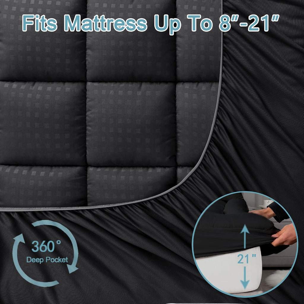 HYLEORY Full Mattress Pad Quilted Fitted Mattress Protector Cooling Pillow Top Mattress Cover Breathable Fluffy Soft Mattress Topper with…