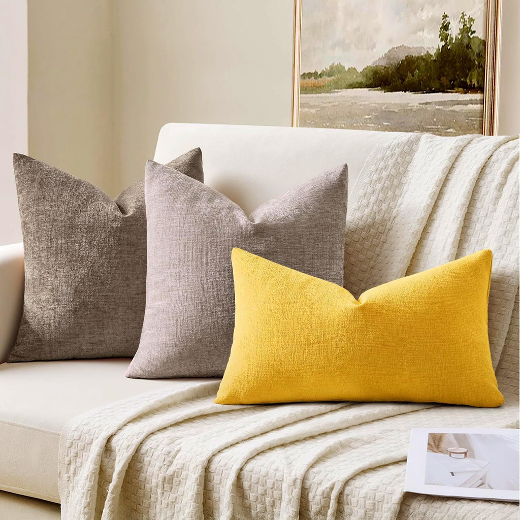 Miulee Yellow Couch Pillow Covers 12x20 Inch, Set of 2 Soft Chenille Summer Decorative Lumbar Throw Pillow Covers Farmhouse for Sofa Living…