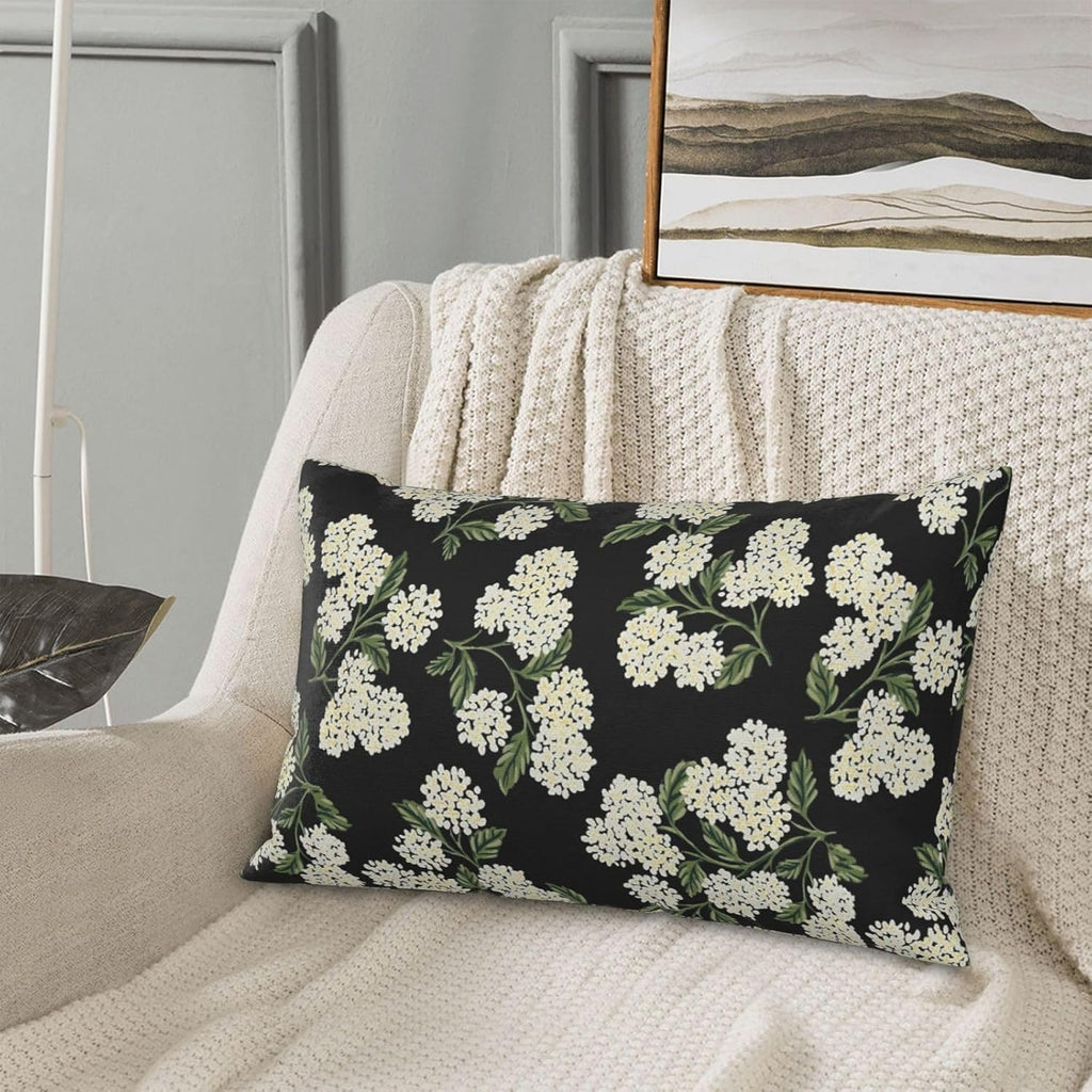 Black Spring Pillow Covers 12x20 Inch 2 Pcs Green Hydrangea Flower Decor Throw Pillows Vintage Floral Seasonal Summer Outdoor Decoration…