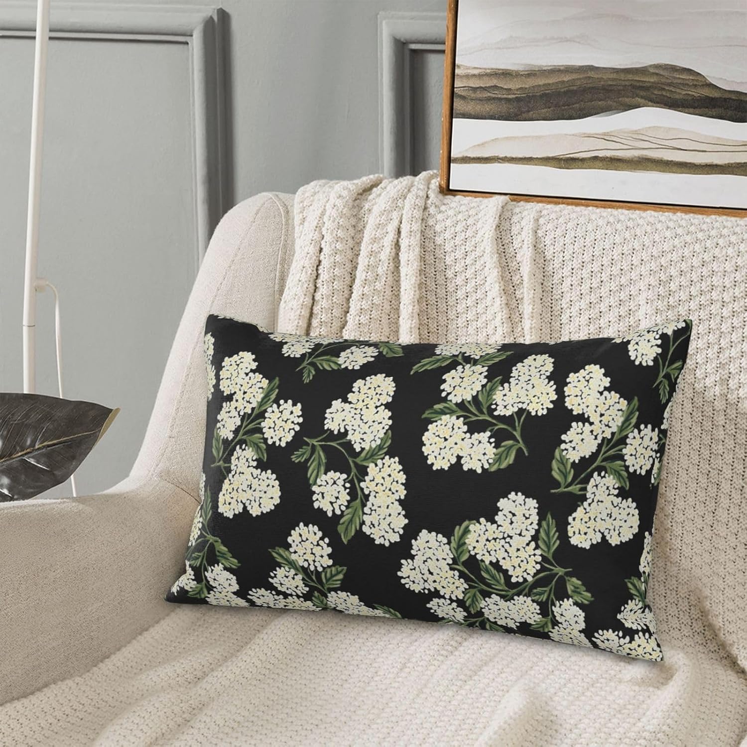 Black Spring Pillow Covers 12x20 Inch 2 Pcs Green Hydrangea Flower Decor Throw Pillows Vintage Floral Seasonal Summer Outdoor Decoration…