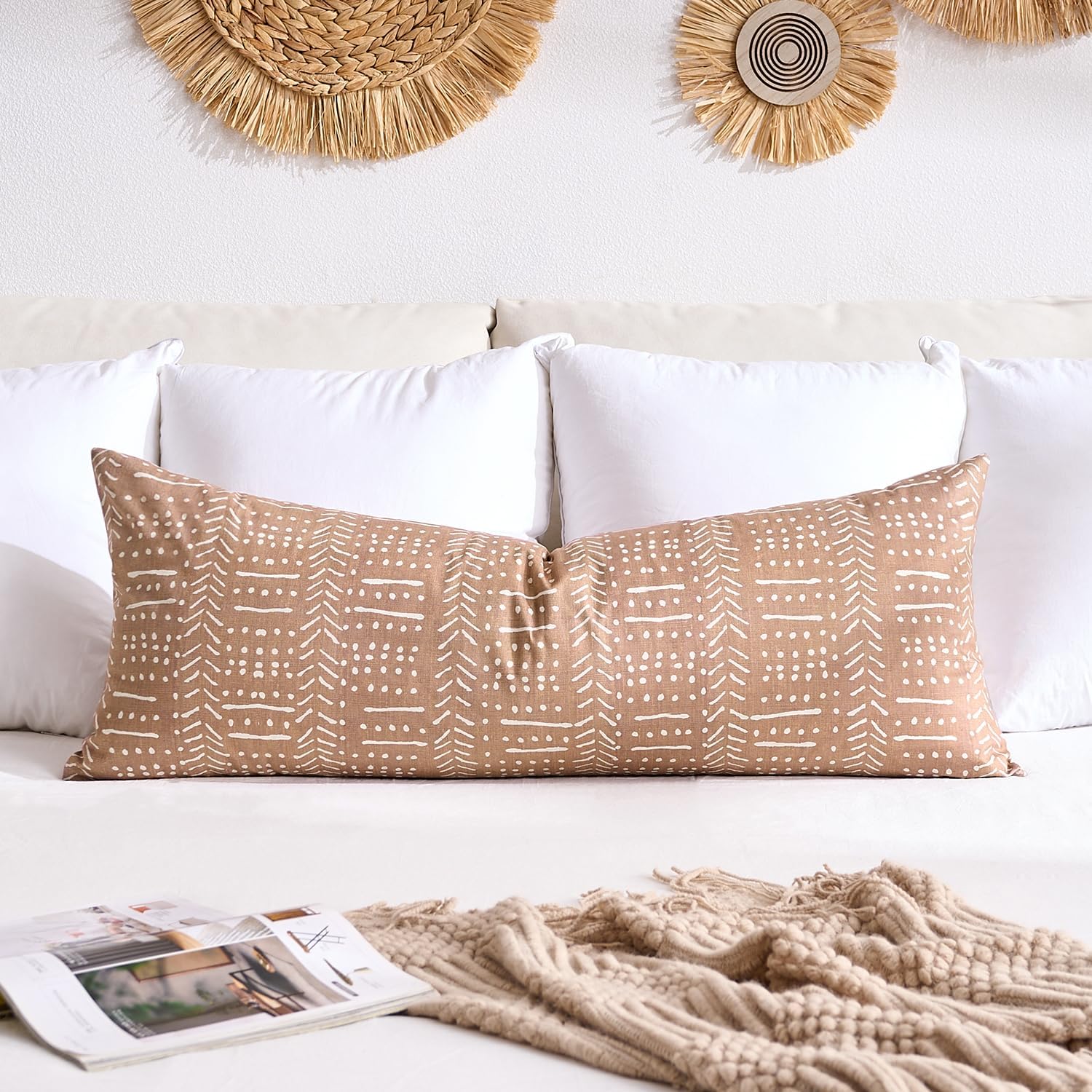 BONSTRAP Brown Boho Body Pillows Covers Decorative Long Lumbar Accent Throw Pillow Covers Large Queen 20x54 1 Piece for Bed Sleeping…