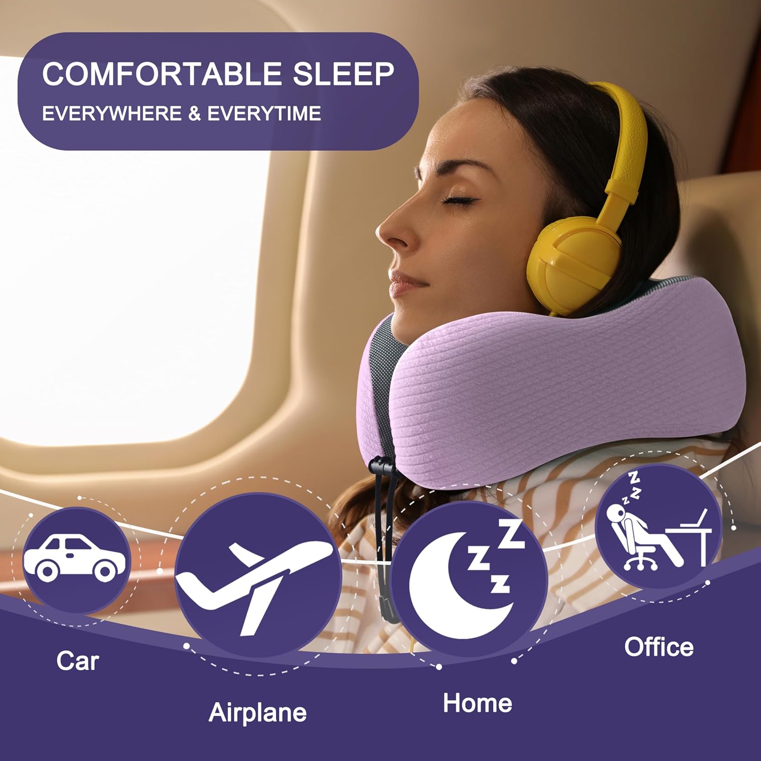 napfun Neck Pillow for Traveling, Upgraded Travel Neck Pillow for Airplane 100% Pure Memory Foam Travel Pillow for Flight Headrest Sleep…