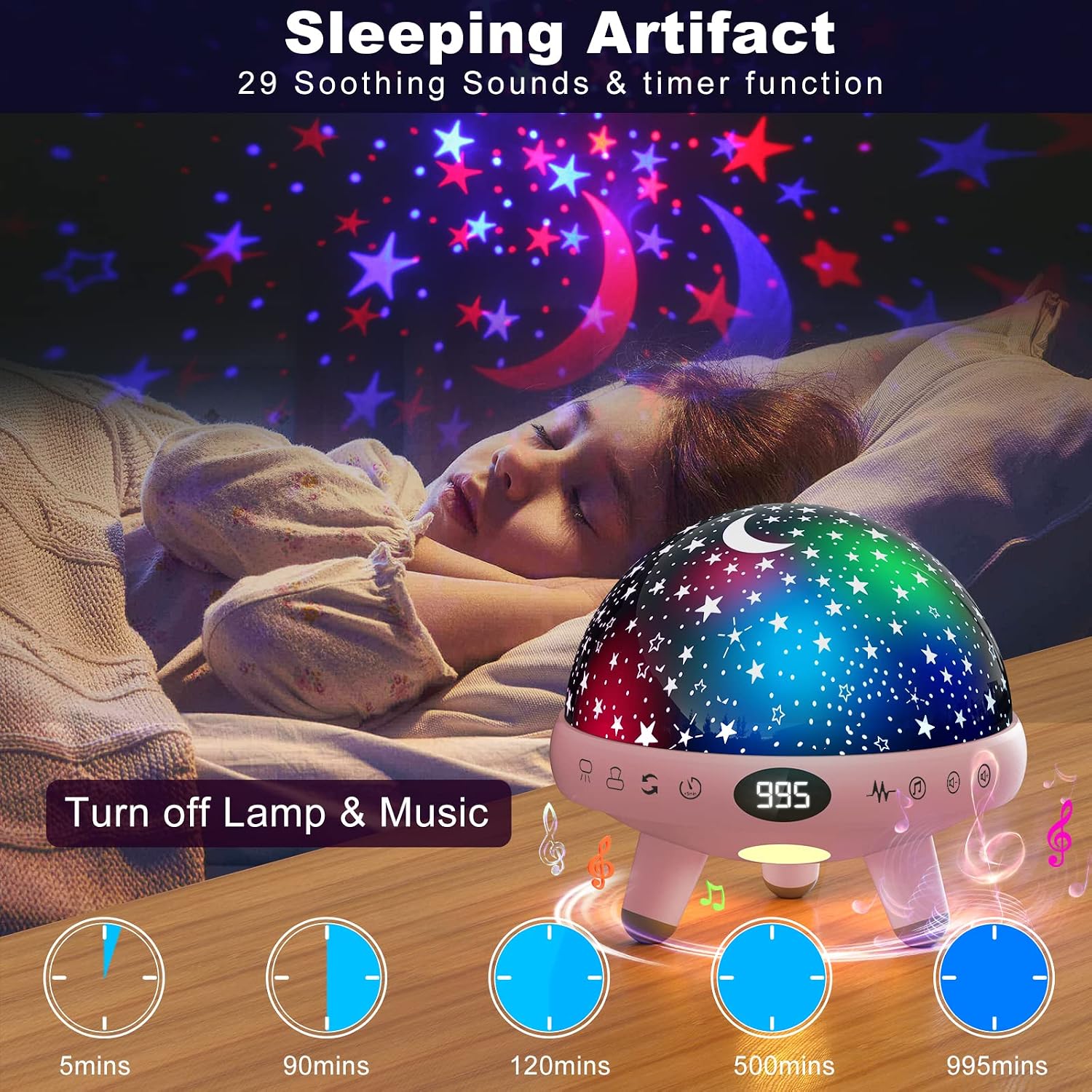 Yachance Baby Night Light Star Projector Night Light projector for Kids Room with Sound Machine White Noise Machine for Sleeping Soother Nu…