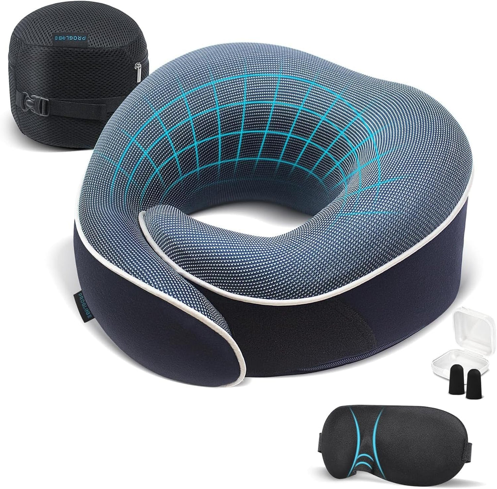 Proglobe Orthopedic Neck Pillow Travel Neck Pillows for Airplanes, Memory Foam Kit, Updated Resting Material, Airplane Travel Set with 3D…