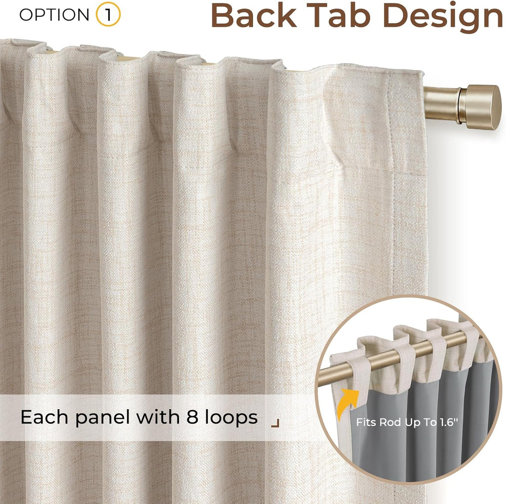 Inovaday 100% Blackout Curtains 108 Inches Length 2 Panels Set, Back Tab/Rod Pocket Linen Black Out Curtains for Bedroom, Thermal Insulated…