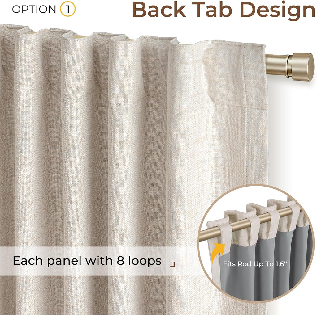 Inovaday 100% Blackout Curtains 96 Inches Length 2 Panels Set, Back Tab/Rod Pocket Linen Black Out Curtains for Bedroom, Thermal Insulated…