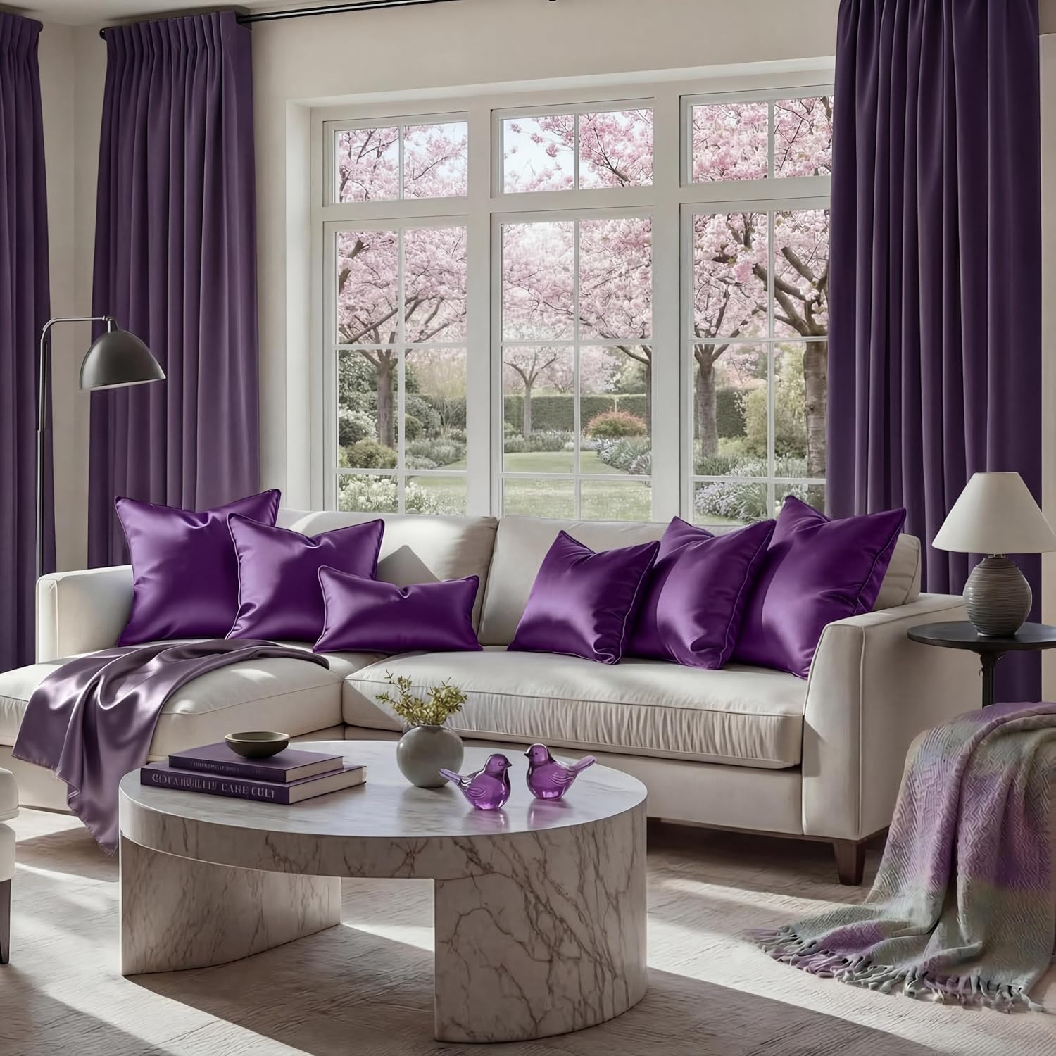 Homeideas Purple Decorative Throw Pillow Covers 18x18 Set of 2, Glossy Faux Silk Pillow Covers for Couch Sofa Bed Decor Luxury Summer Euro…