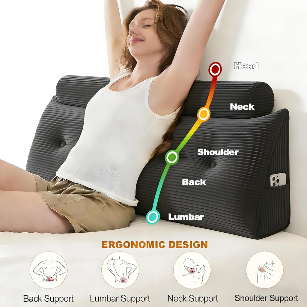 Headboard Pillow King, Large Triangular Wedge Cushion with Neck Roll Pillow for Reading Sitting Working, Backrest Positioning Support…