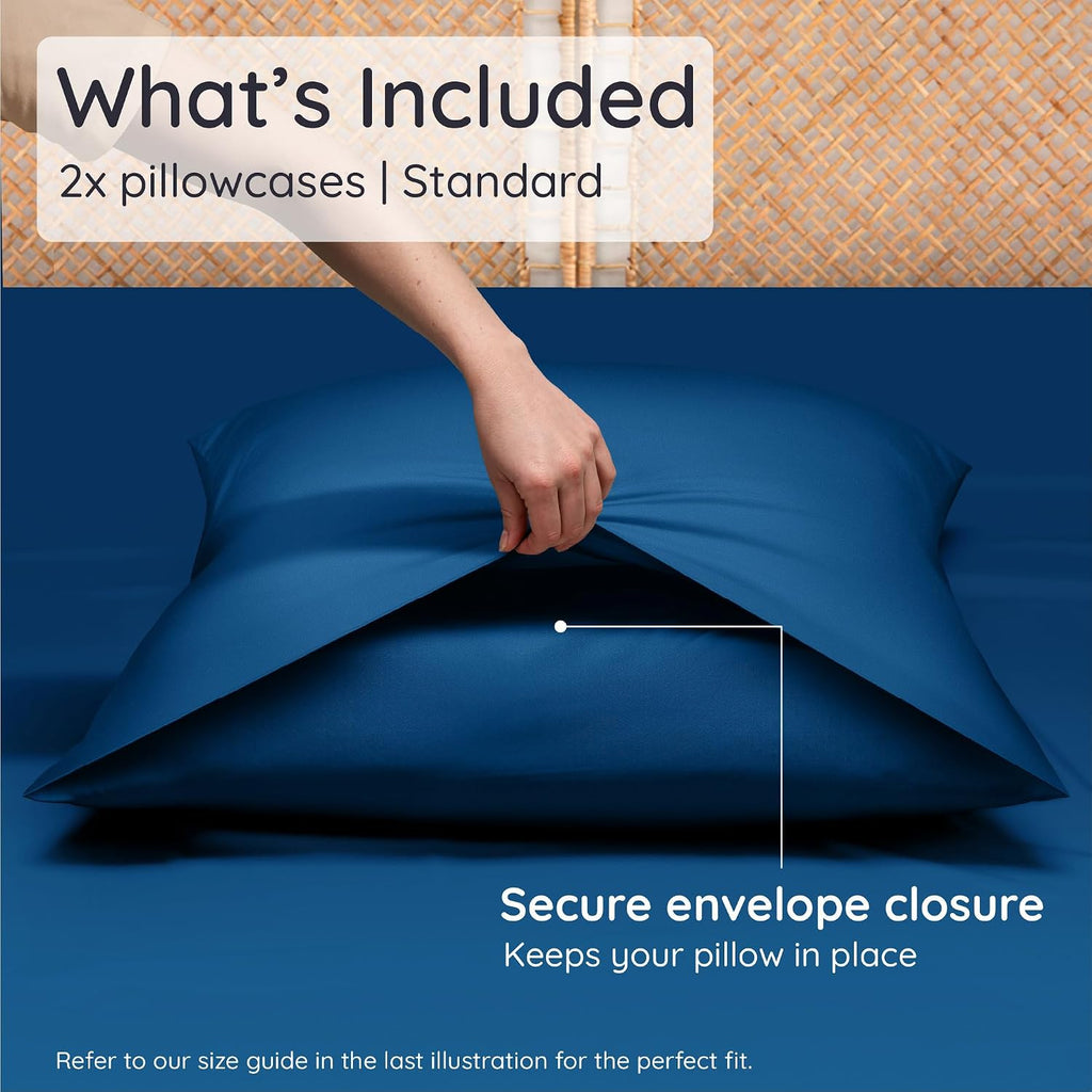Bambaw 100% Viscose Derived from Bamboo Pillowcase Standard Size – Set of 2 Cooling Pillow Cases with Envelope Closure, Navy Blue Pillow Ca…