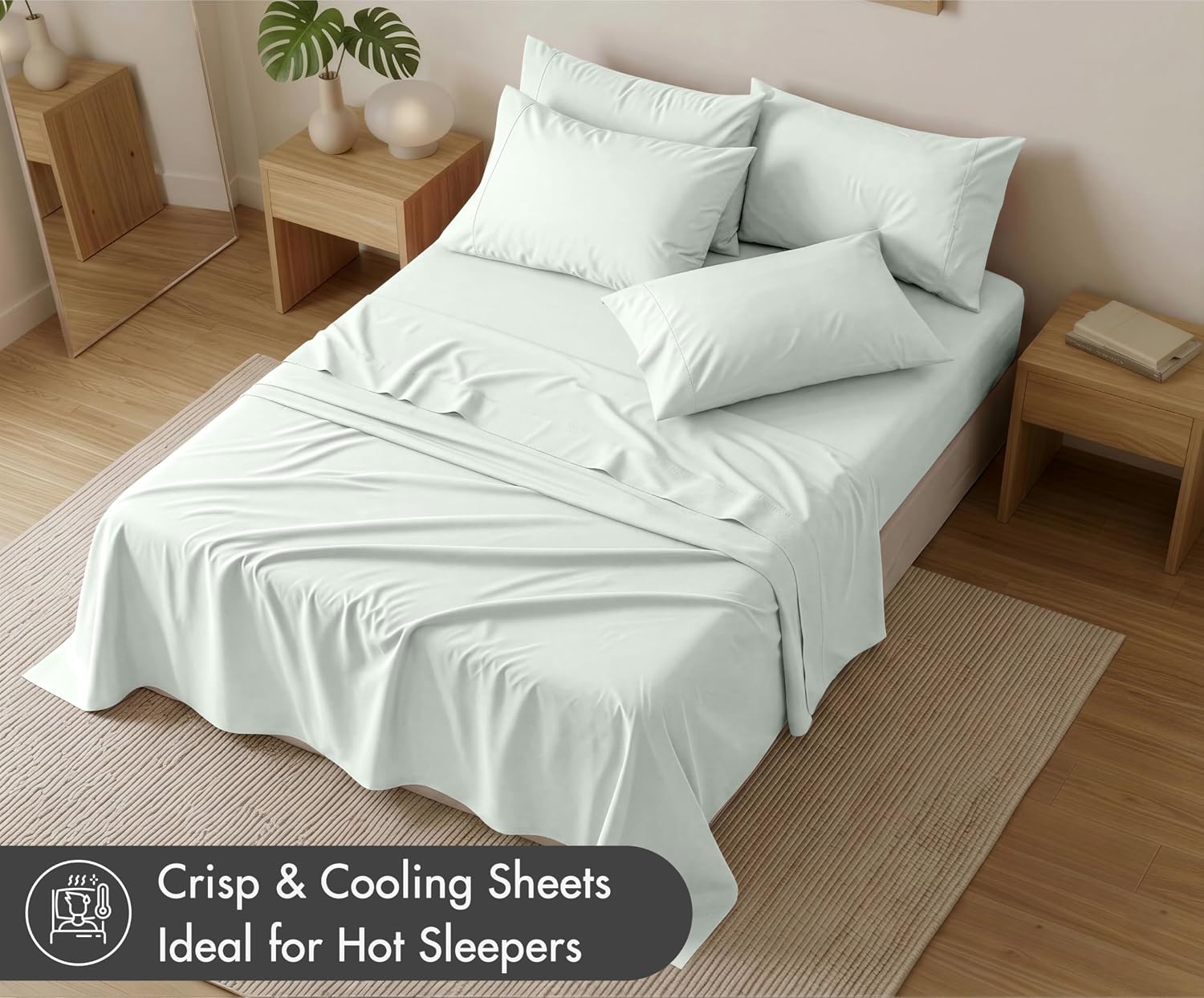 Ruvanti 100% Cotton Percale Sheets Queen Size 6 Piece Set, Cooling Bed Sheets for Hot Sleepers, Deep Pocket 16”, Breathable Lightweight & D…