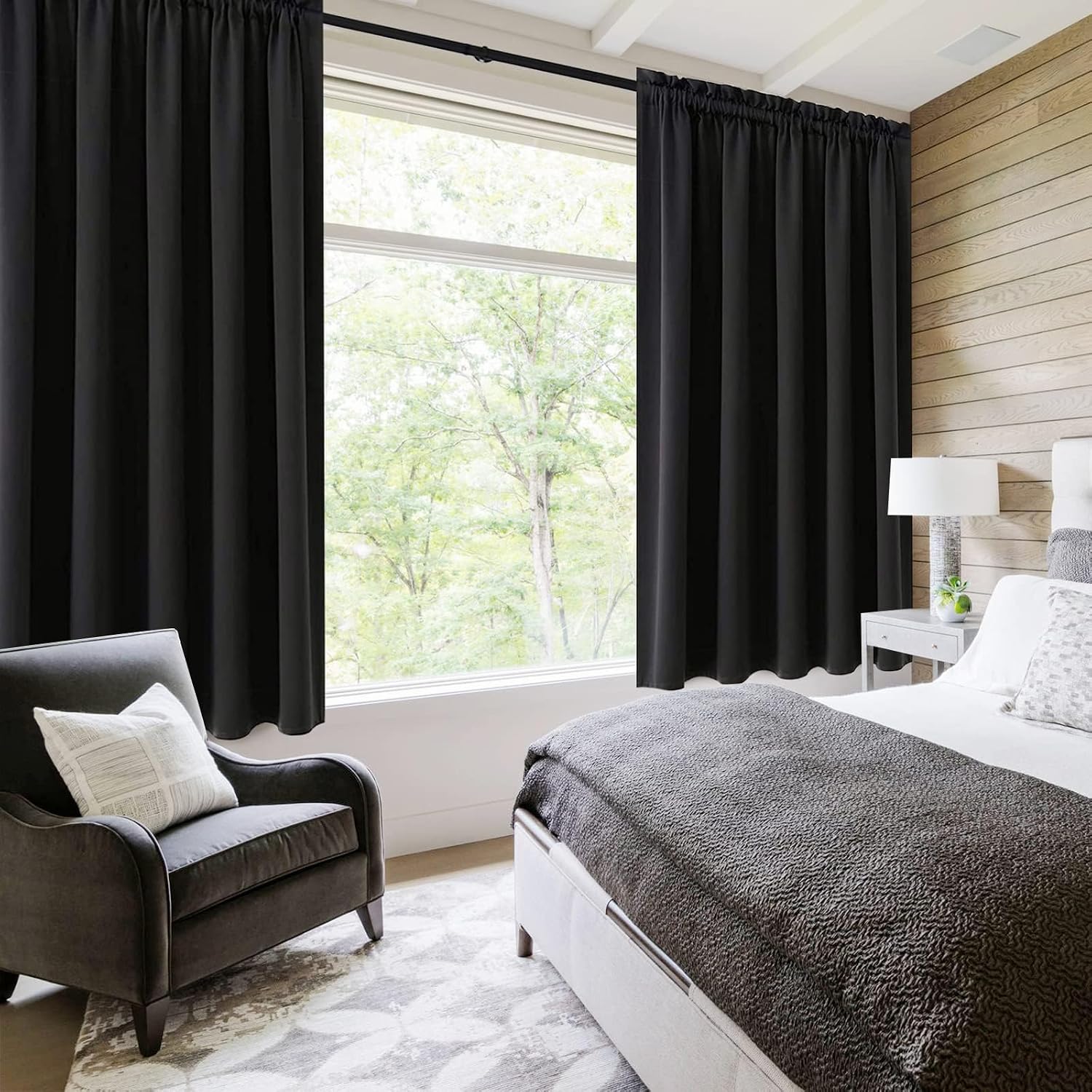 Dwcn Black Room Darkening Blackout Curtains - Rod Pocket Thermal Insulated Privacy Energy Saving Window Curtain Drapes 42x 72 inch Length,…
